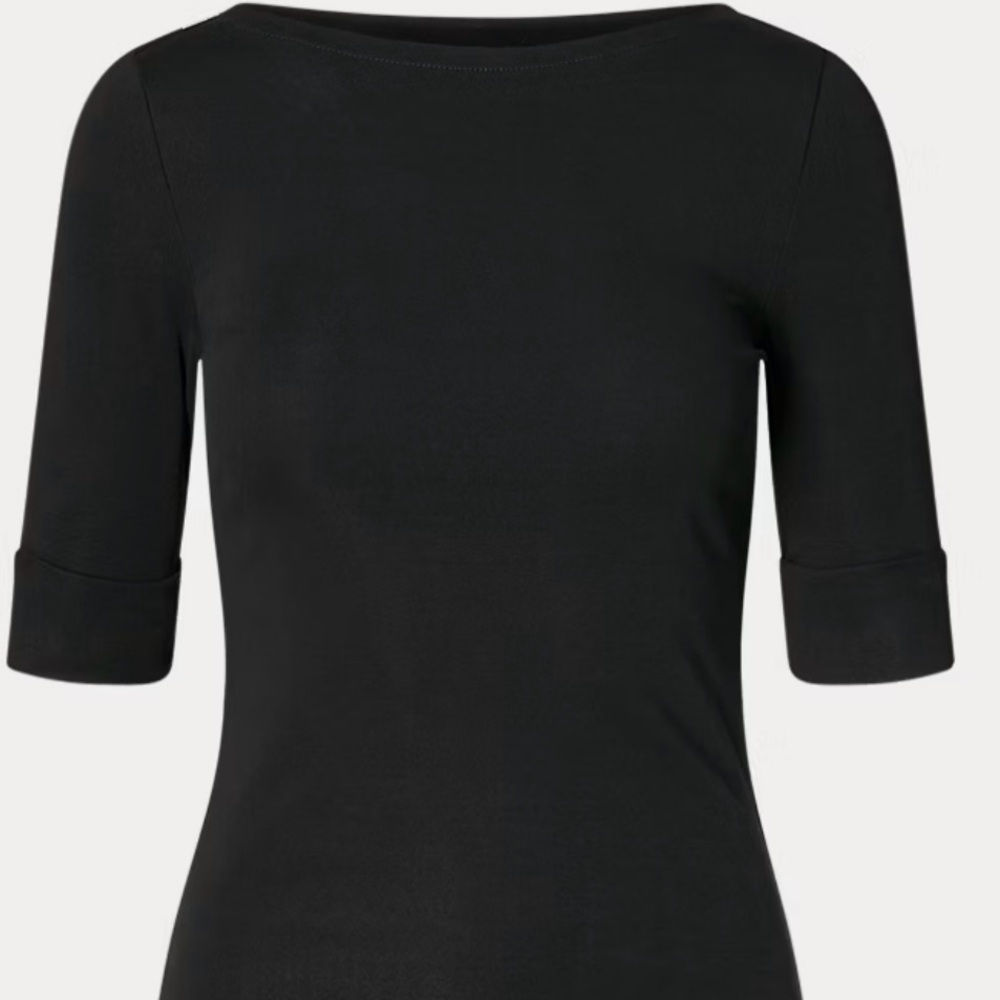 ❌ SOLD ❌ Lauren Ralph Lauren • Stretch Cotton Boatneck Elbow Sleeve Black Tee - Picture 4 of 7